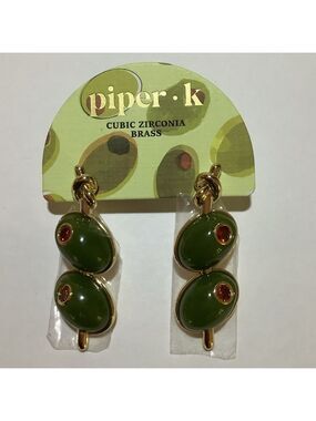 Piper K Martini Olive You Forever Drop Earrings New